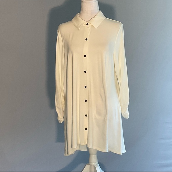 Kim Rogers Tops - NWT Kim Rogers Small Cream Hi/Lo Button Down Long Sleeve Tunic Shirred Sleeves